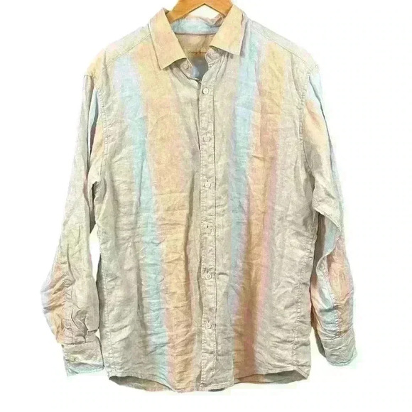 TOMMY BAHAMA 100% Linen Tropical Hawaiian Casual Long Sleeve Button Up Men Large - Picture 1 of 6